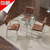 钢化玻璃小圆桌子 简约时尚接待会客洽谈桌椅桌凳套件 办公创意