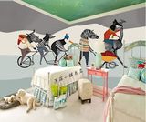 大型3d立体手绘动物群友背景墙壁纸卧室儿童房墙纸一整张无缝壁画