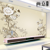 3d立体无缝大型壁画 中式手绘牡丹花鸟壁纸 客厅沙发电视背景墙纸