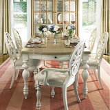 美式实木做旧餐桌椅 欧式宜家椭圆形代抽屉储物白色复古桌子法式