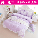 韩版公主纯色床罩四件套素色被套蕾丝花边床裙1.5m1.8米床上用品