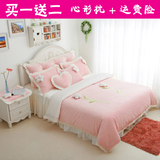 韩版韩国代购公主粉色花朵短绒布磨毛保暖四件套床品床裙超柔冬季