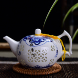 陶瓷茶壶单壶青花玲珑镂空功夫茶具整套茶道配件套装水晶蜂窝瓷壶