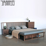 新中式老榆木双人床简约实木环保免漆家具带床头柜卧室大床架子床