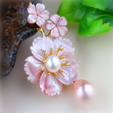 韩国天然淡水珍珠双色搭配贝壳花保色胸花针吊坠两用礼品