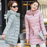 2016冬季新款女式中长款连帽羽绒棉服 韩版修身大码女装外套棉衣