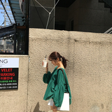 2016韩国夏季纯色甜美休闲圆领宽松棉麻娃娃女装灯笼袖防晒女衬衫