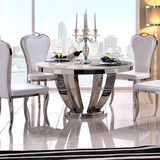 大理石圆桌餐桌椅带转盘组合6人8人现代简约小户型休闲不锈钢圆桌