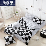 北欧简约风宜家风格黑白格纯棉斜纹床单大牌4四件套床品床上用品