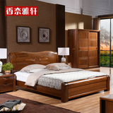全实木床1.8米双人纯胡桃木床现代新中式婚床1.5米高箱床卧室家具