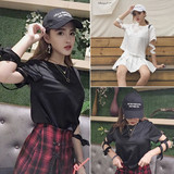 2016夏季新品韩版短款学生圆领套头短袖子绑带纯色T恤女打底衫潮