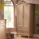 悦尚居品欧式衣柜两门白色香槟金色二门衣橱卧室家具2门实木衣柜