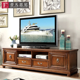 新品 全实木电视柜简约美式2.4米电视柜家具地柜储物柜欧式电视柜