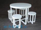 新中式仿古老榆木白色餐桌椅时尚简约现代餐桌圆桌实木餐台茶台