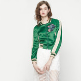 2016春装新款MEIFING明星同款刺绣绿色飞行员夹克棒球服短外套女