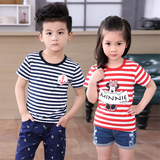 儿童短袖T恤男童装1-3-4韩版夏女孩条纹t恤全棉中大童半袖8-10岁