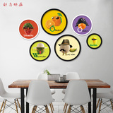 水果装饰画餐厅超市现代简约圆形画框创意挂画蔬菜照片墙组合壁画