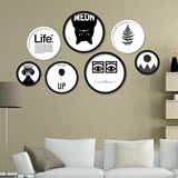 客厅北欧黑白装饰画个性创意动物照片墙组合挂画卧室餐厅圆形壁画