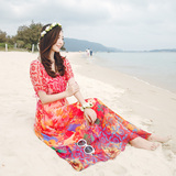 波西米亚长裙沙滩裙海滩裙海边度假裙 韩版显瘦大码雪纺连衣裙