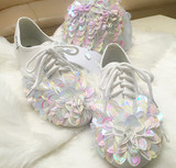 原创韩国潮牌手工缝制花朵亮片立体休闲鞋个性小白鞋婚鞋帆布鞋