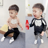 儿童纯棉长袖T恤韩版男童打底衫小童1-4岁兔子卫衣潮黑色橘色上衣