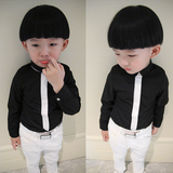 中大童男童女童2-8岁春装最新款长袖时尚黑白色衬衫