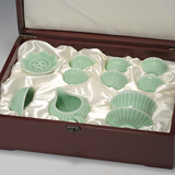 龙泉正品青瓷 十头条纹茶具 创意功夫茶杯盖碗茶壶梅子青礼盒装