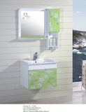 【厂家直销】PVC悬挂式浴室柜 一体陶瓷盆 绿色小花精致秀气