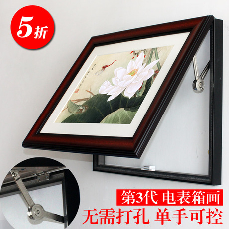 配电箱装饰画电表箱胜可推拉式新中式国画随意停上翻荷花牡丹马