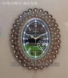 树脂LED高档创意挂钟 椭圆镶钻静音大钟表 时尚欧式客厅挂钟包邮