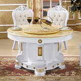 欧式大理石餐桌 圆桌餐台 实木白色橡木 饭桌 餐厅组合家具桌椅子
