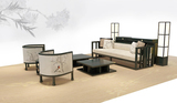 新中式实木水曲柳围椅售楼处洽谈单人沙发椅组合布艺沙发茶楼现货