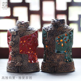 中式现代家居装饰品摆设 镂空花衣陶瓷香薰烛台 客厅桌面摆件卧室