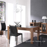 原木色餐桌1米6超大户型胡桃木色钢化玻璃餐桌椅子组合饭桌桌子01