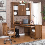 中格家具 橡木实木 转角书桌/办公桌 笔记本电脑写字台带书柜书架