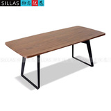 胡桃 餐桌 2米长桌 纯实木会议桌 办公桌 餐台铁脚 简约美式家具