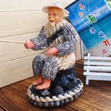 姜太公渔夫钓鱼海螺贝壳工艺品摆件创意家居装饰大海洋礼物
