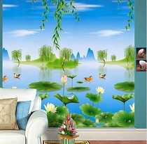 风景画卷帘窗帘成品全遮光隔热防水厨房卫生间卷帘门隔断柳伴荷花