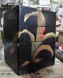 清代民国老日本漆盒 老红色万年红花漆器漆盒收纳盒化妆盒木盒