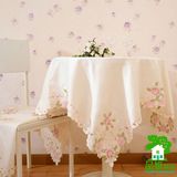 新品 粉色玫瑰绣花桌布 圆桌布长方形桌布台布盖布餐桌布简约现代
