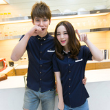 情侣装短袖衬衫男夏季韩版修身青年学生纯色班服工作服男女衬衣潮