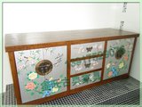 仿古彩绘中式四门三抽餐边柜 手绘银漆花鸟家具 古典明清实木家具