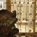 菊猫窗饰 美式乡村田园风格 深咖啡色牡丹绣花纱窗纱 窗帘定做