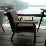 德明斯 北欧实木扶手布艺沙发咖啡馆餐厅沙发椅单人双人皮艺沙发