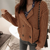 韩国代购毛衣外套女 毛衣开衫女士秋季外套加厚 粗针棒针纯色毛衣