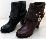 【亨达皮鞋】2012年冬款新款专柜正品高跟时尚女皮棉短靴1828628
