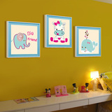 儿童装饰画男女小孩房卧室床头韩式婴儿房可爱有框墙挂壁画大象图
