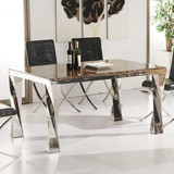 大理石面餐台餐桌椅子组合长方形饭桌子不锈钢后现代简约特价包邮