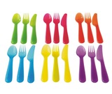 儿童餐刀叉勺子三件套 宜家卡拉斯餐具18件套多色 塑料餐刀叉勺子