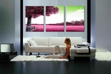 现代促销装饰画客厅墙画 无框画时尚壁画 水晶挂画紫色大树三联画